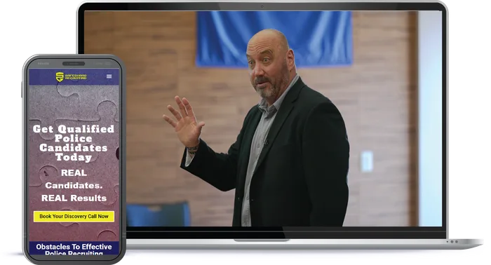 Free police recruiting mini-course shown on a laptop and phone
